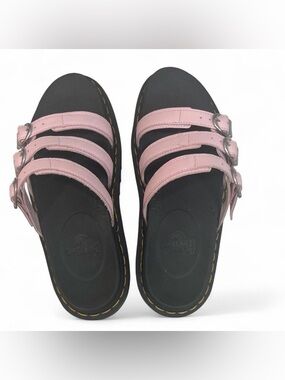 Dr. Martens Pink and Black Triple-Strap Platform Sandals